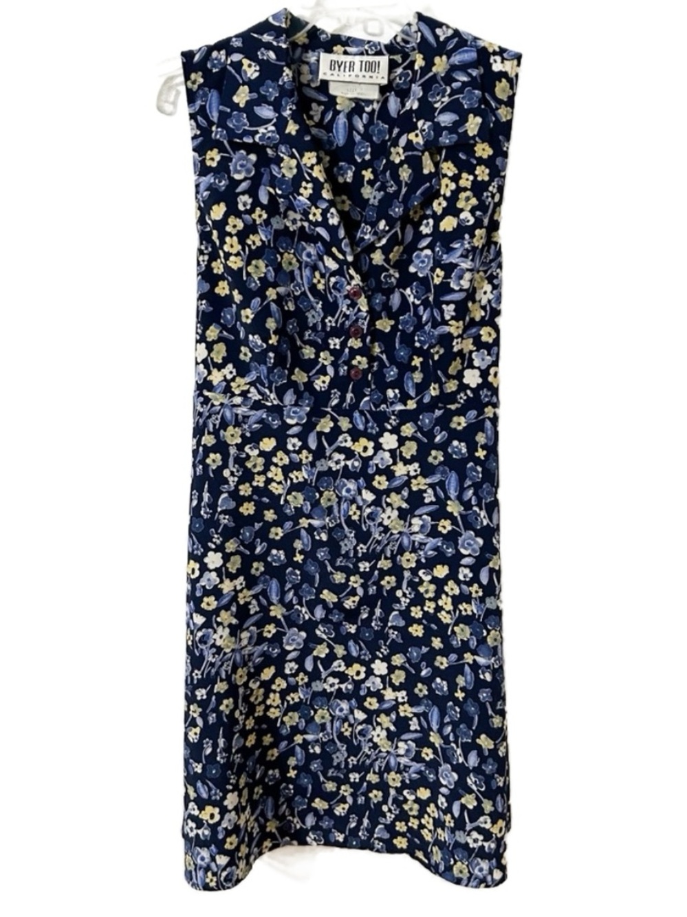 Vintage 90s Y2K Byer Too California Floral Collared Button Front Midi Dress Sz 7